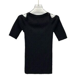 HW0125 Chanel Chanel black jacquard off-shoulder design short-sleeved sweater 36